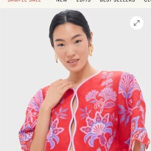 FARM Rio Red Floral Embroidered Top